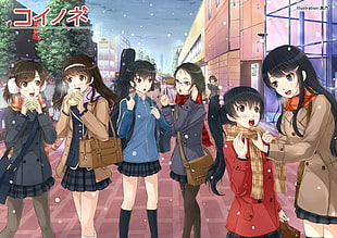 group of women anime character digital wallpaper HD wallpaper